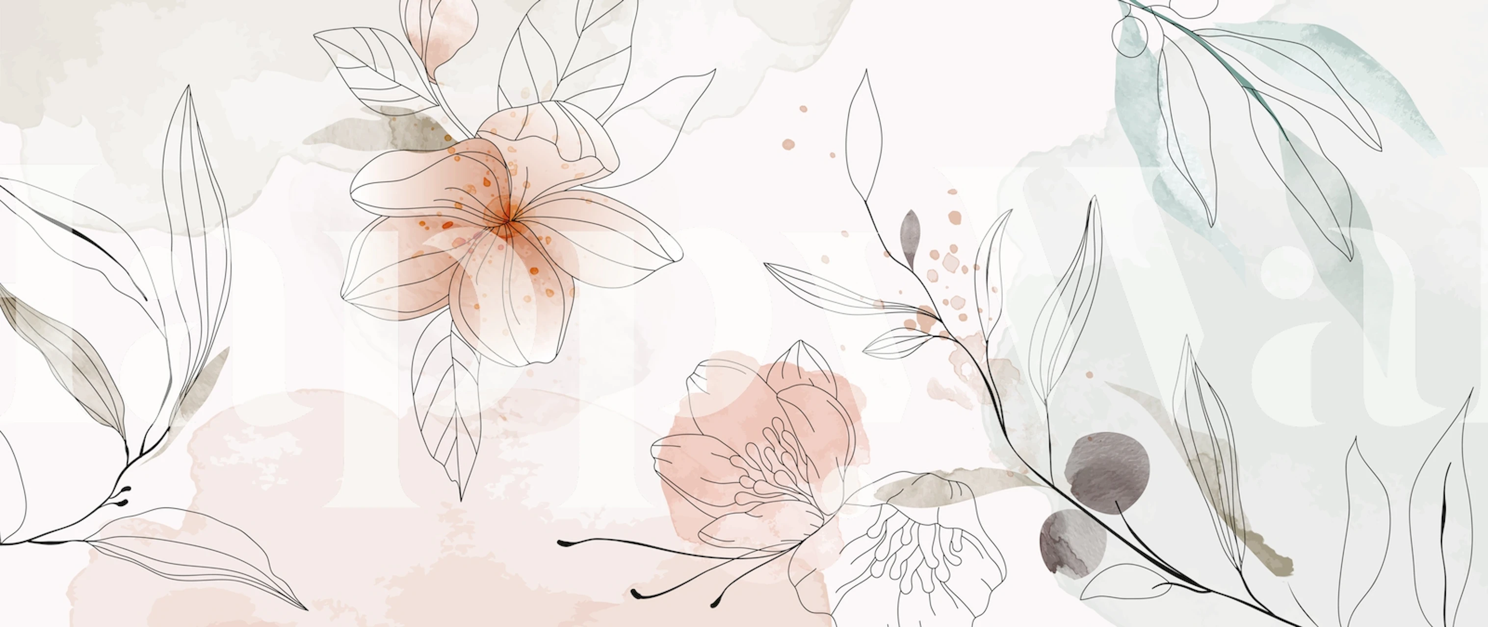 Stunning Botanical line art-Tapete mit komplizierten floralen Designs