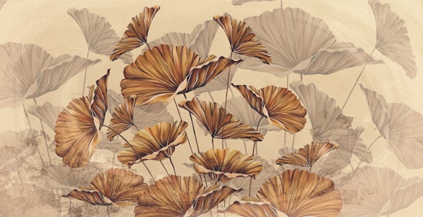 Golden leaves on beige