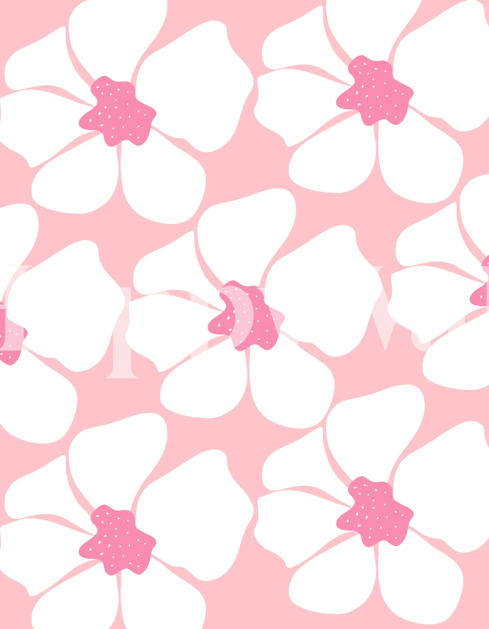 Elegant pink and white abstract floral wall mural with a dash of glam