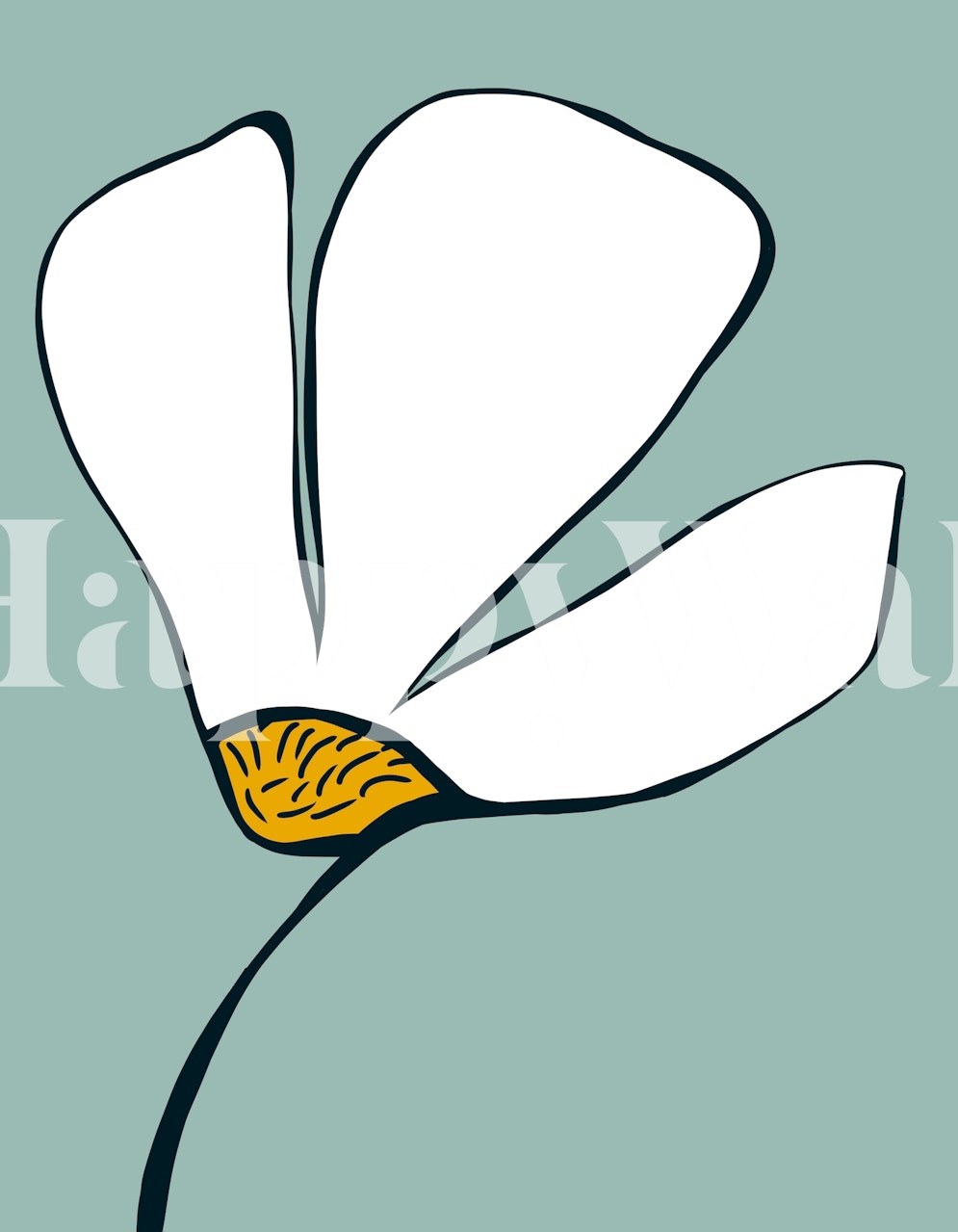 White daisy flower illustration with yellow center on teal background wallpaper
