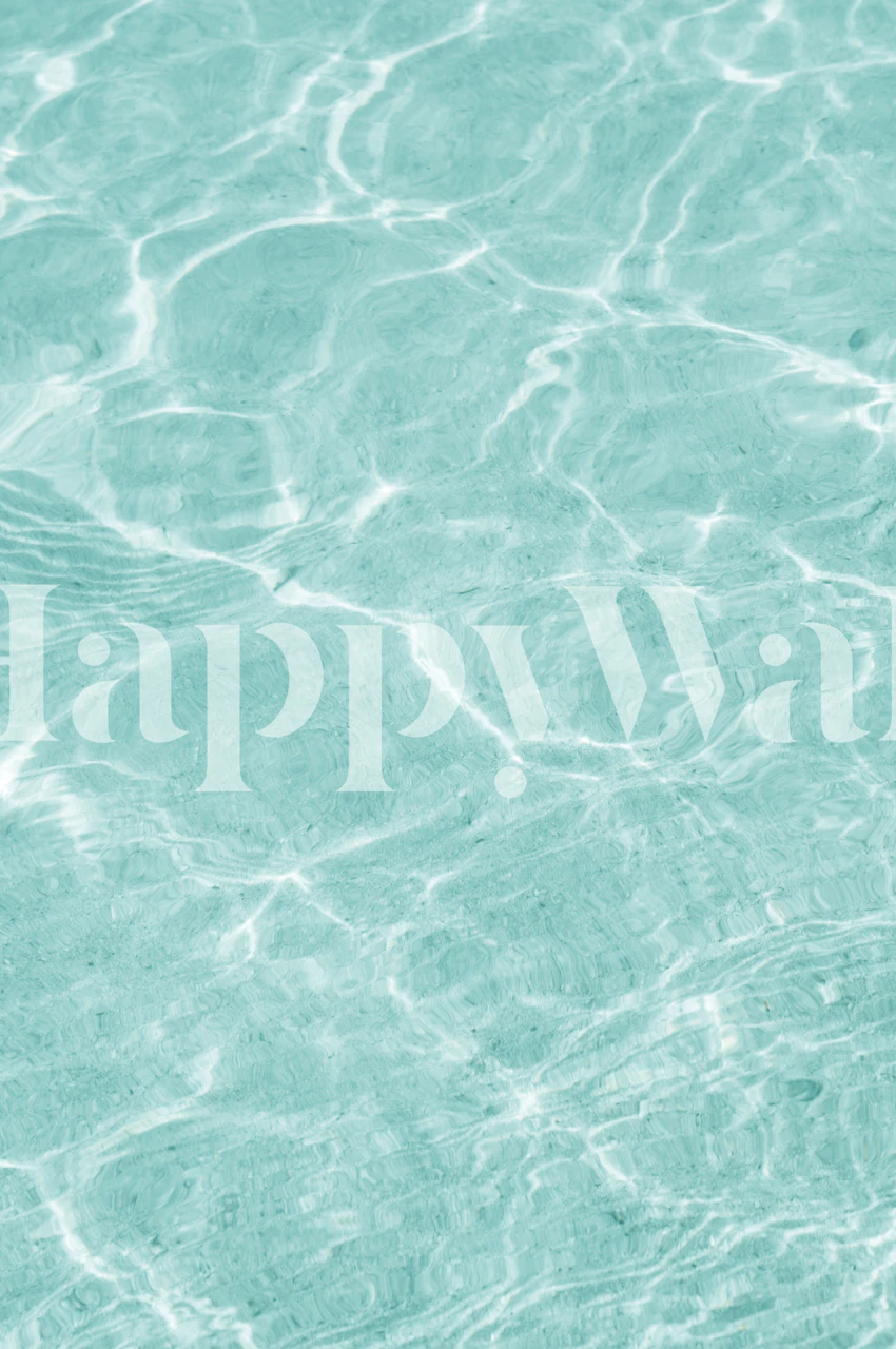 Fotomural vinílico de parede com textura de água turquesa suave evocando um ambiente tranquilo à beira-mar