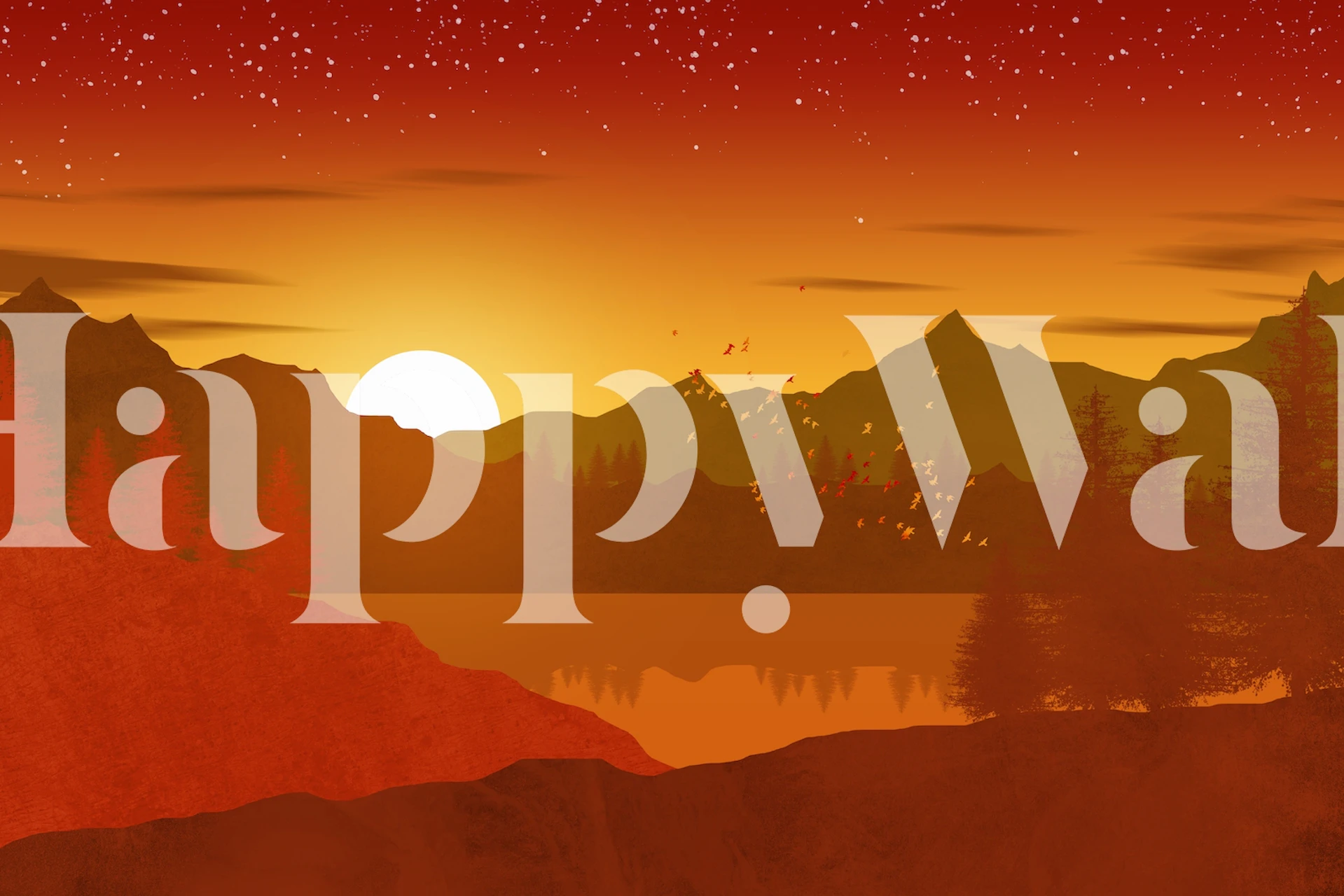 Serene herfstzonsondergang over een meer met bergsilhouetten