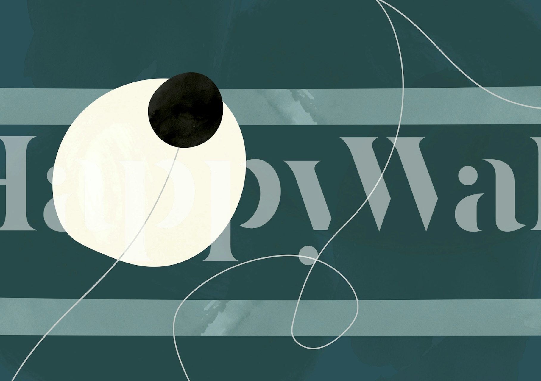 Geometric shapes in white and black on blue striped wallpaper