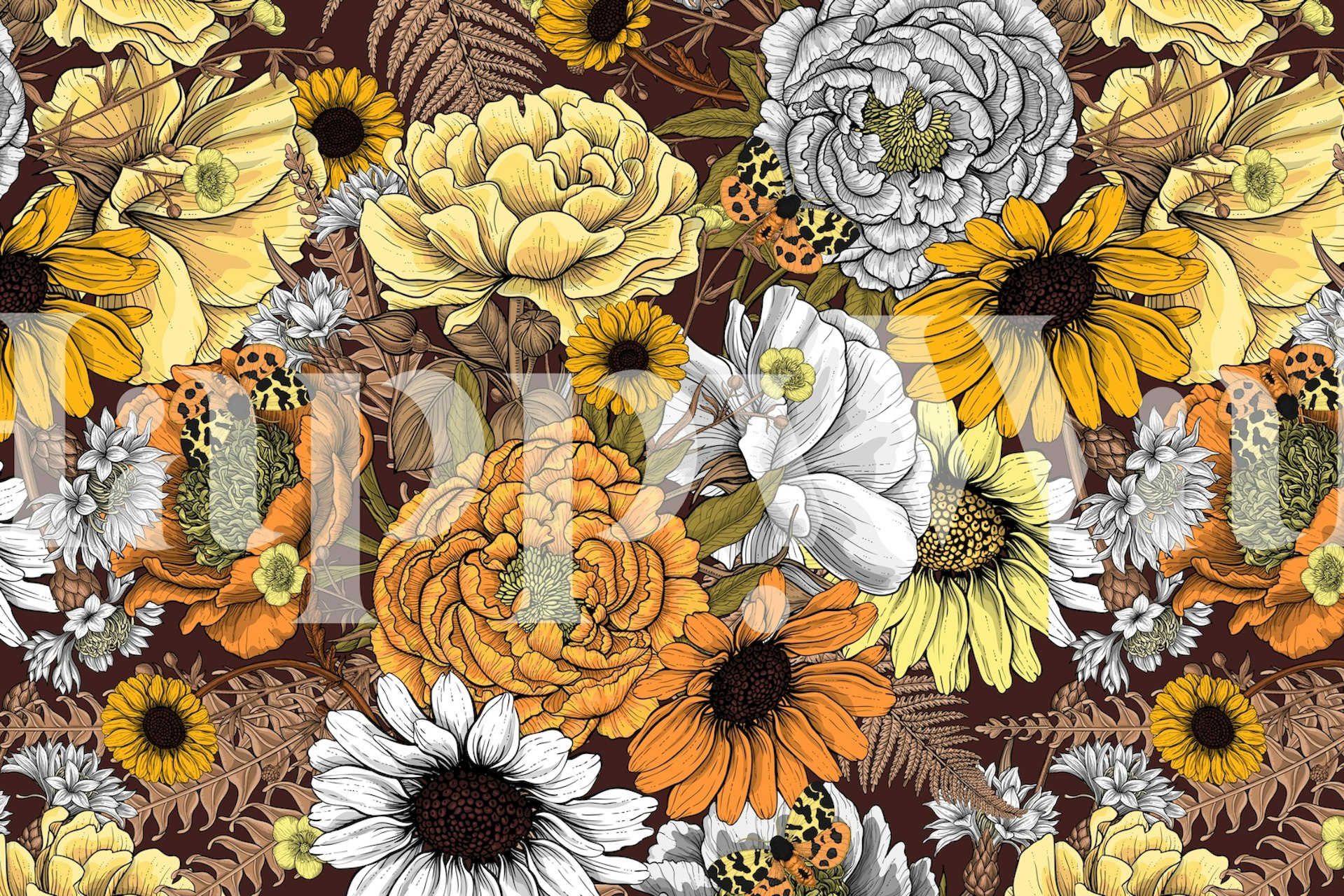 Kolorowa tapeta kwiatowa z różnorodnym wzorem bukietu