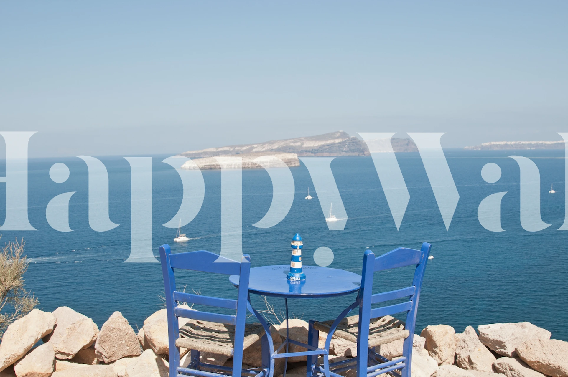 Santorini ocean view wallpaper in a room