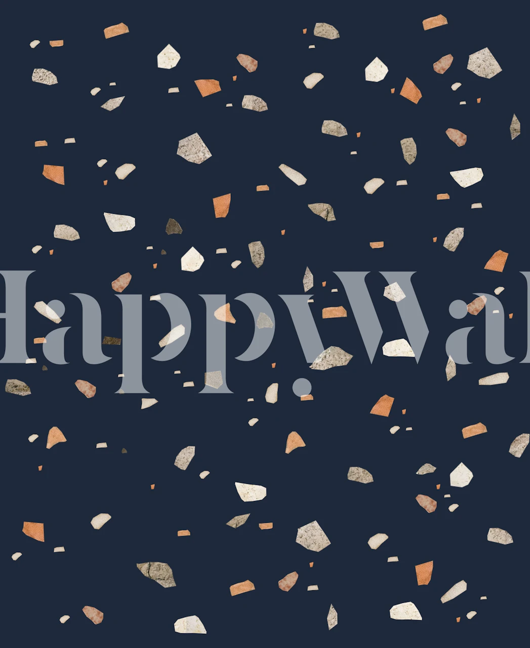 Midnight Navy Terrazzo patterned wall mural with neutral and earth-toned speckles on a dark blue background