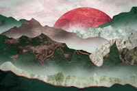 Red moon emerald mountains wallpaper