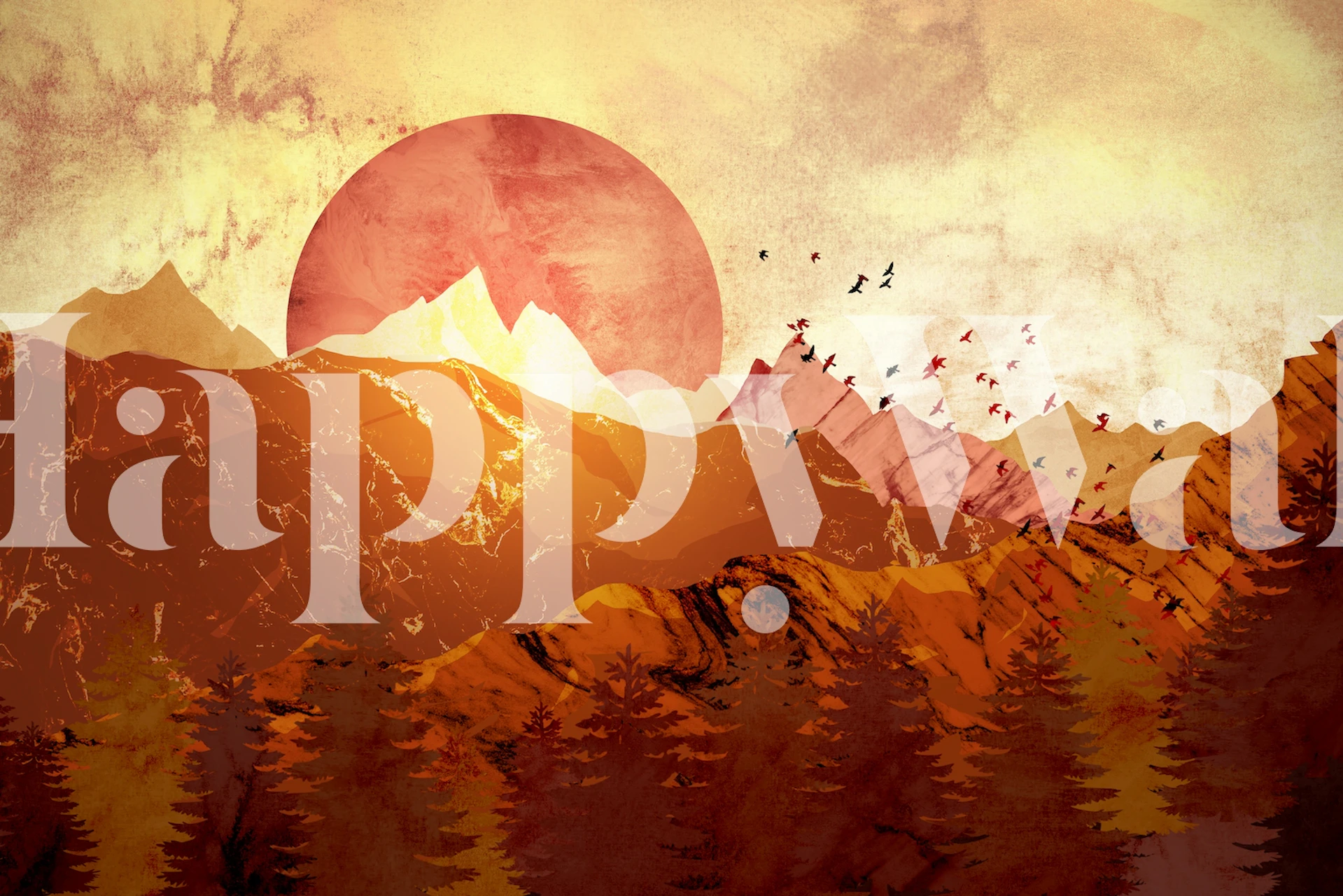 Golden mountains with red sunset wallpaper