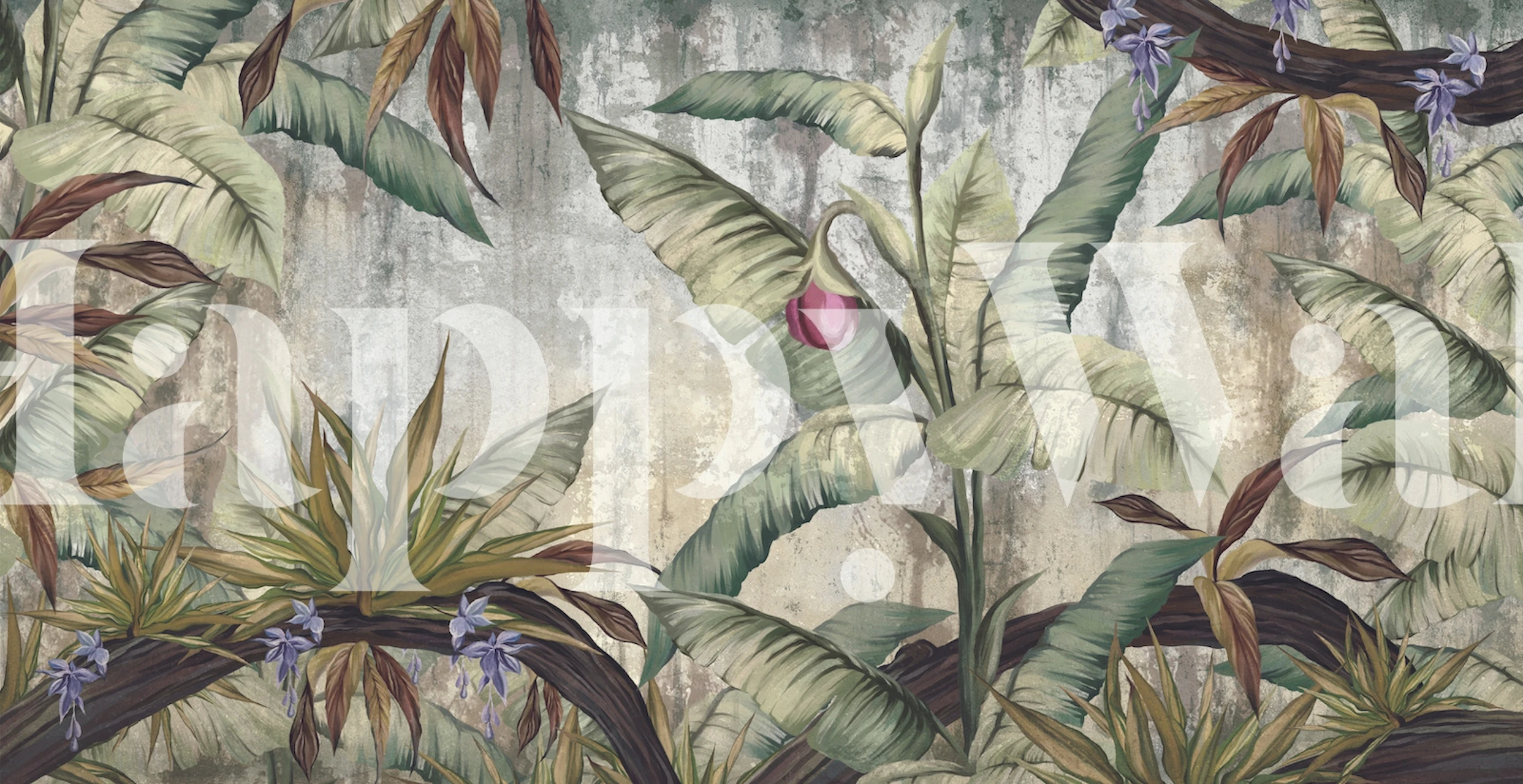 Carta da parati vintage con flora tropicale e texture invecchiata