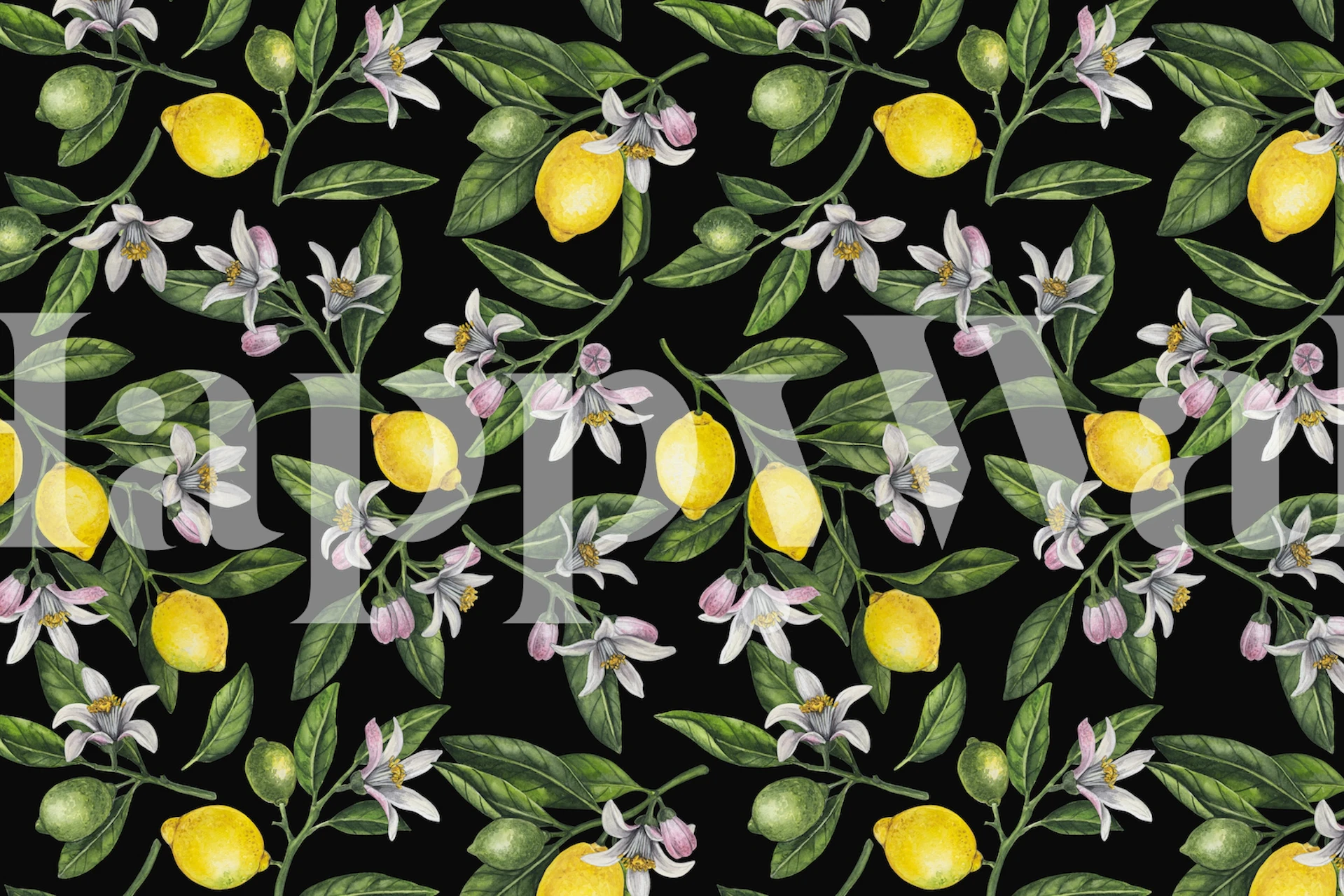 Lemon branches tapettisuunnittelu huoneessa