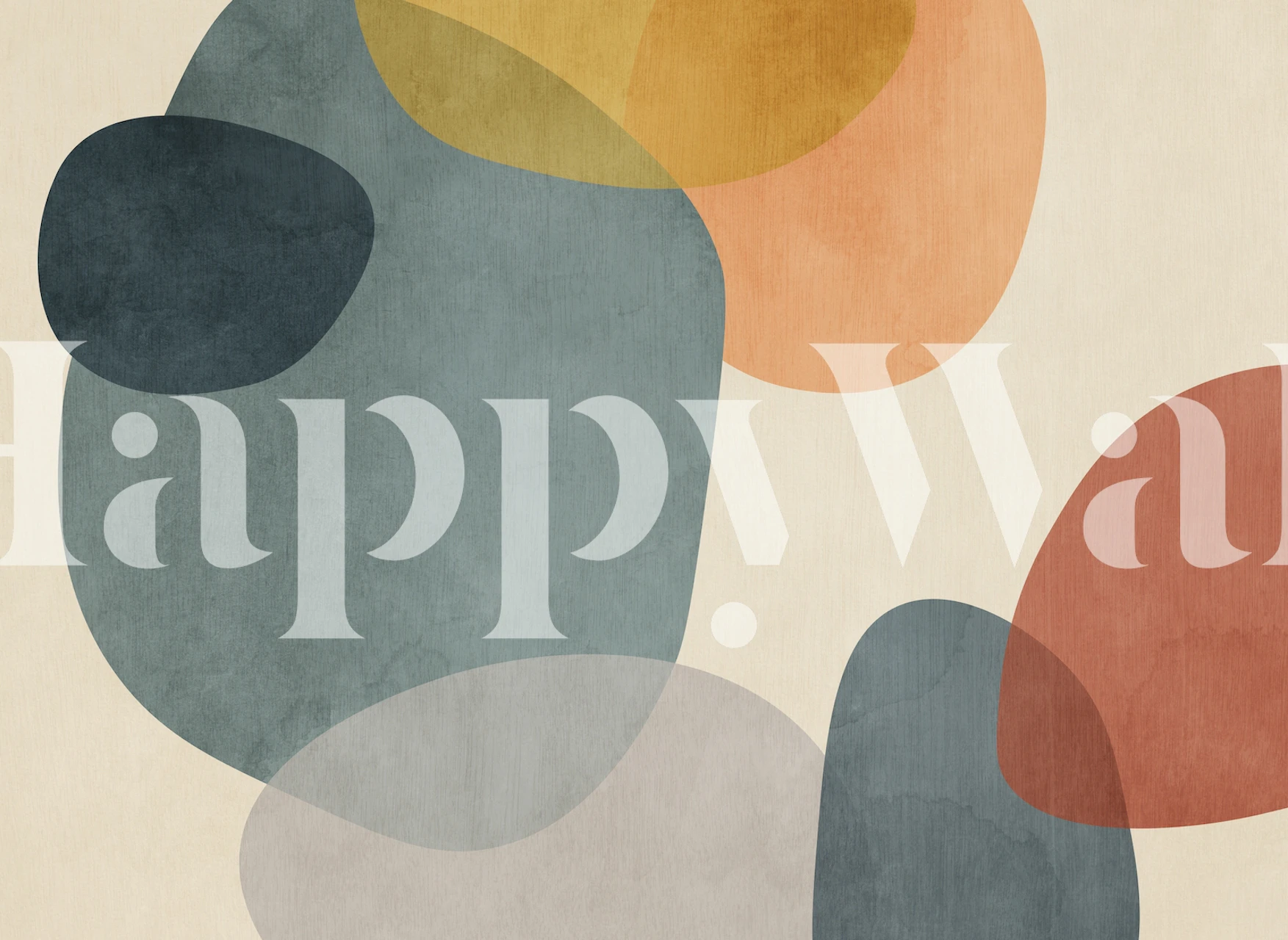 Abstract shapes in teal, orange, and gray patterned wallpaper