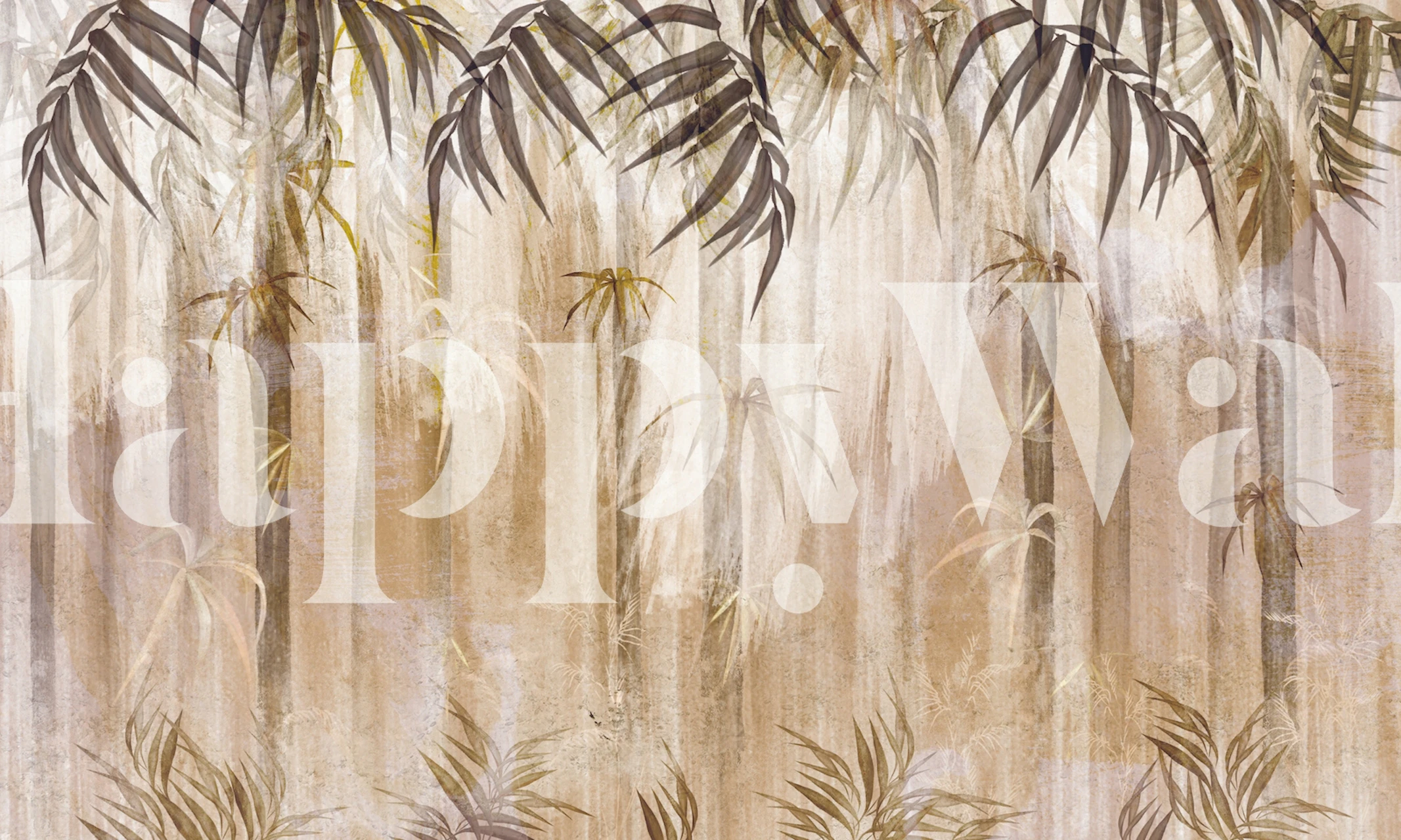 Abstract forest-themed wallpaper in a room