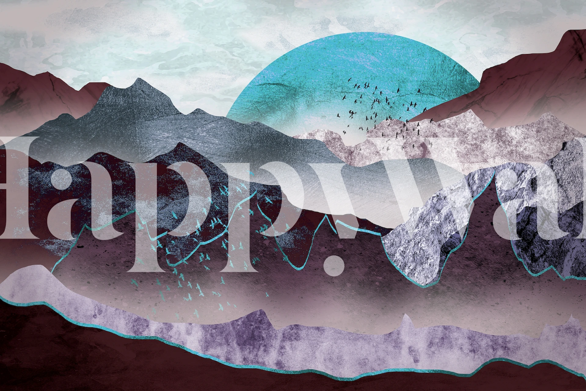 Blue moon shining over layered mountain ranges in a wall mural