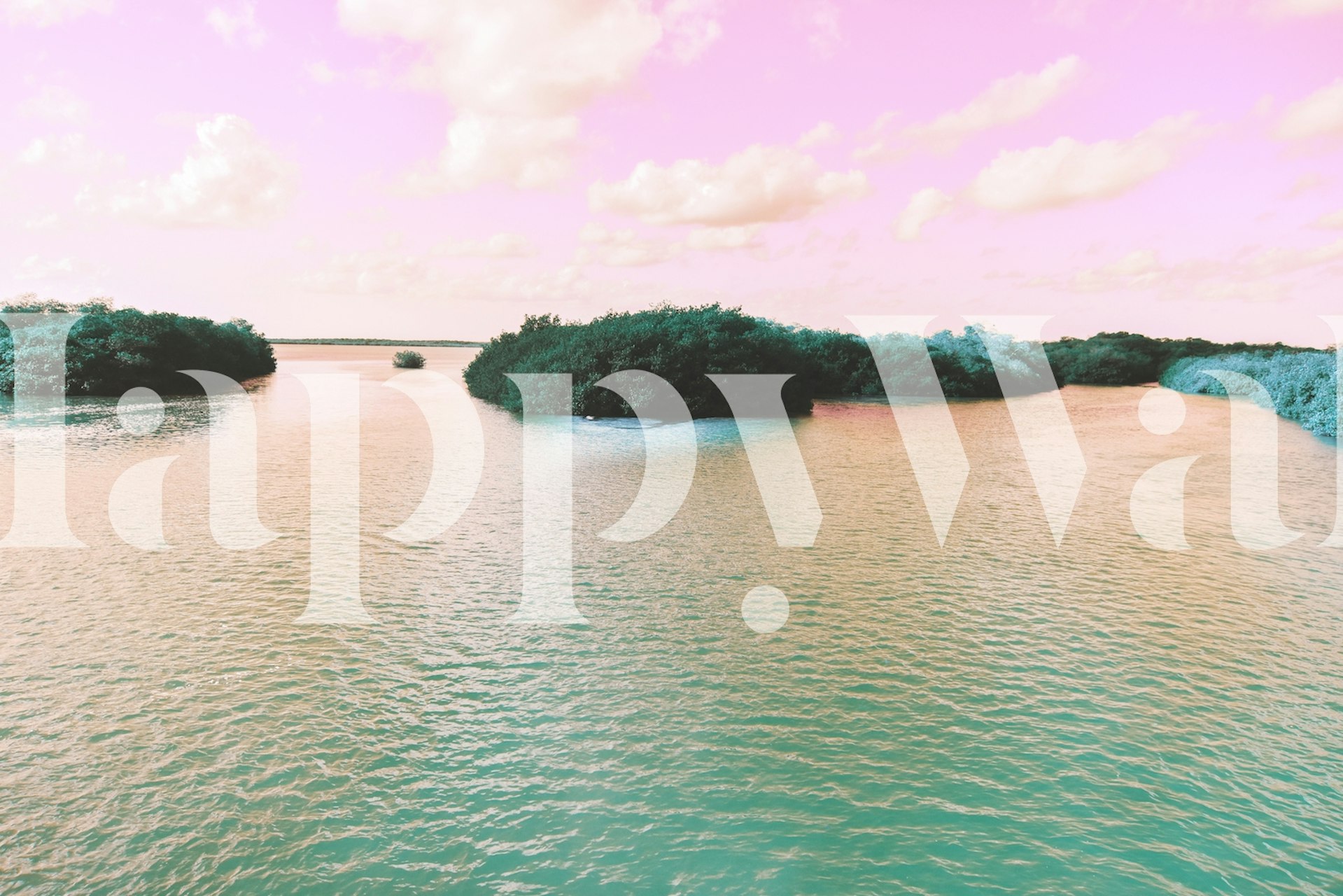 Colorful sunset over water with vegetation. Modern landscape wallpaper.