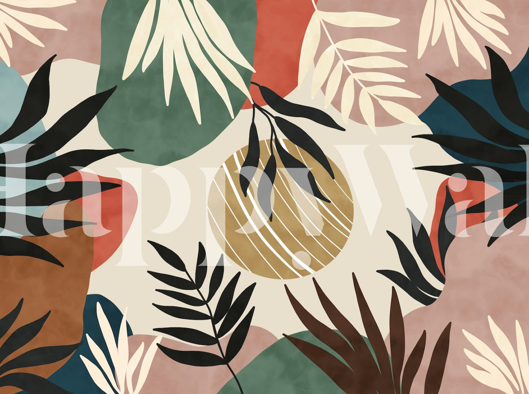 Modern tropical sunrise wallpaper in a room