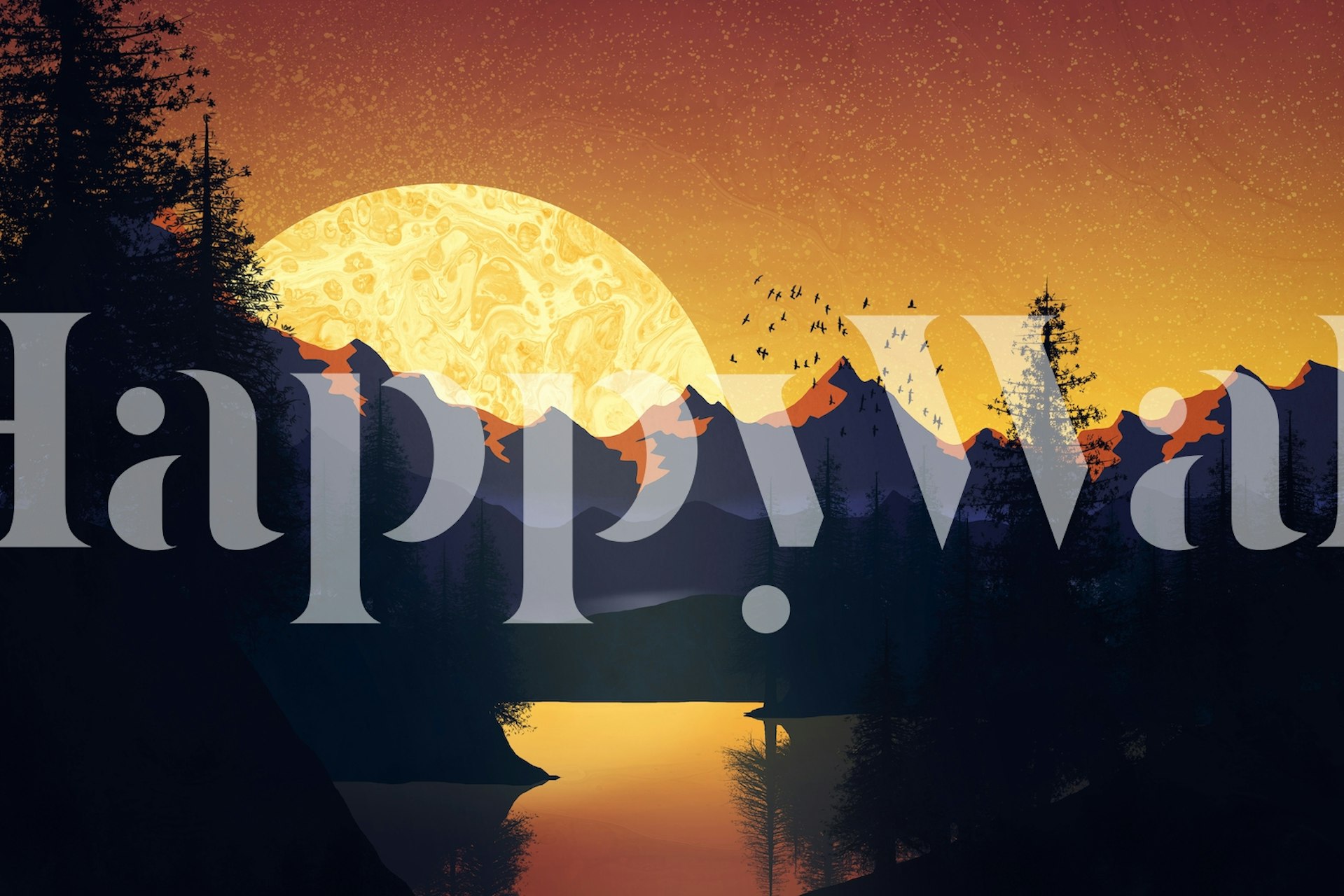 Silhouette of pine trees and mountains against a vibrant sunset wallpaper