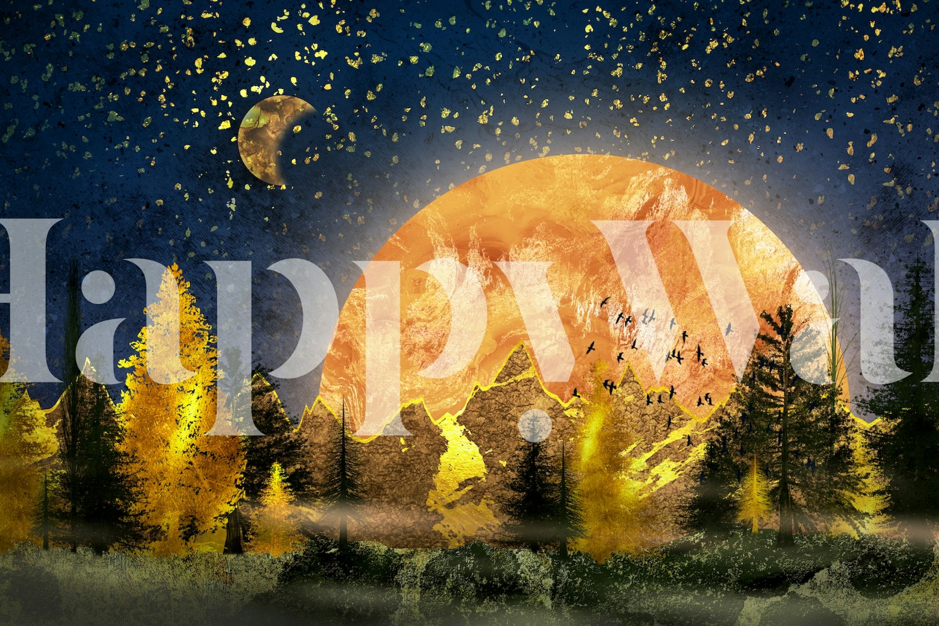 Pozadina Golden Enchanted Forest u sobi