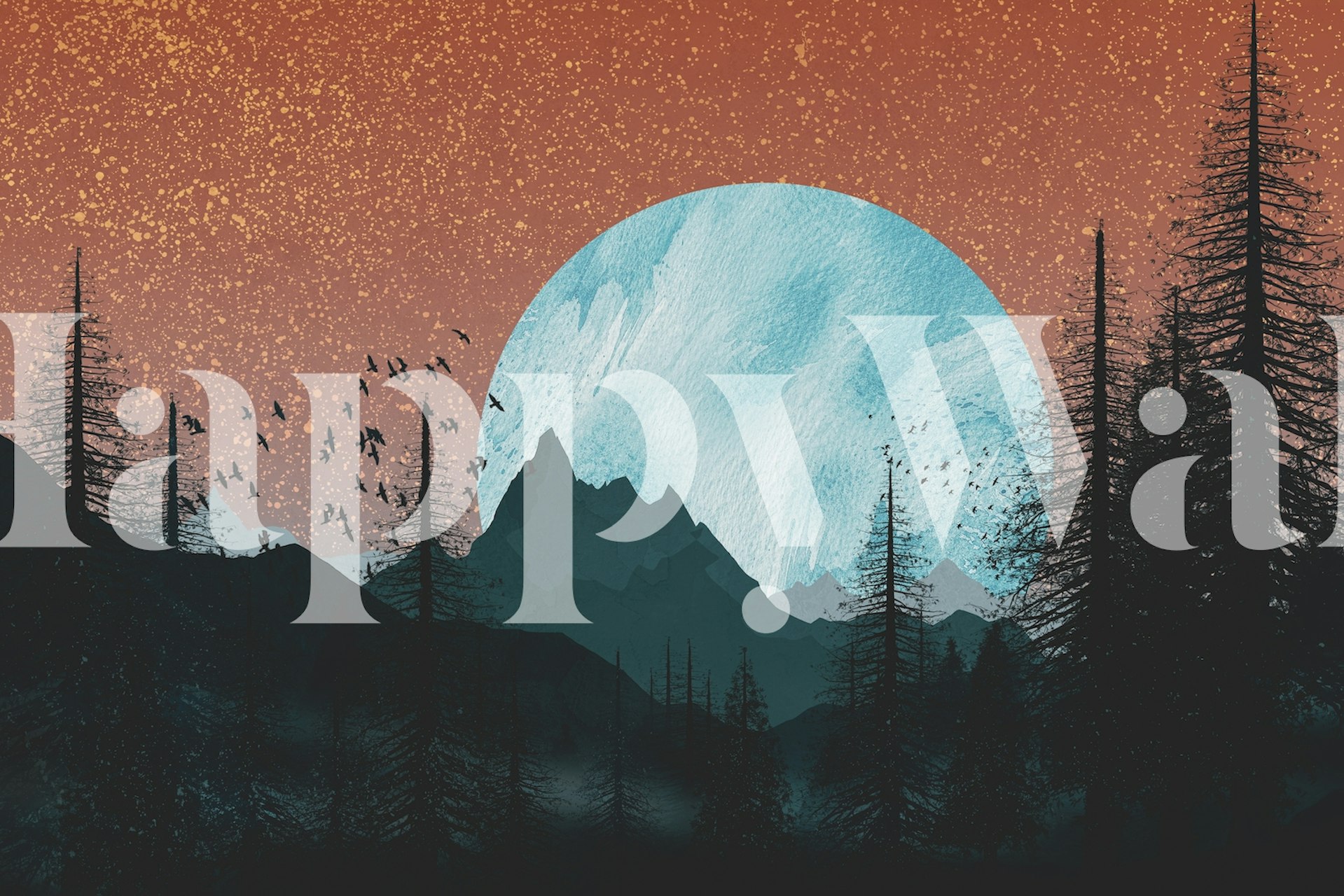Mountain landscape with a blue moon and starry sky wallpaper