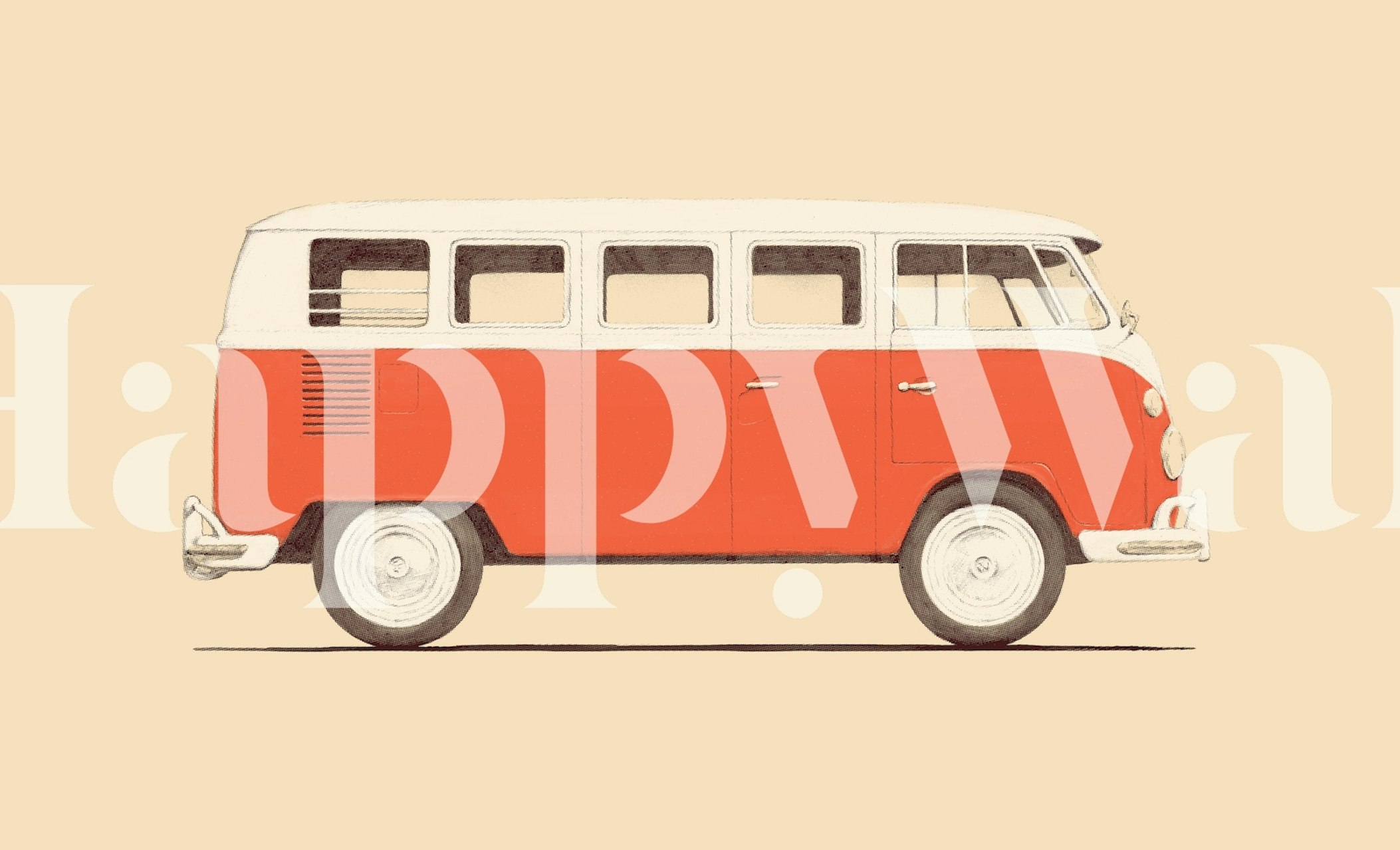 Vintage Red Van Wall Mural Art