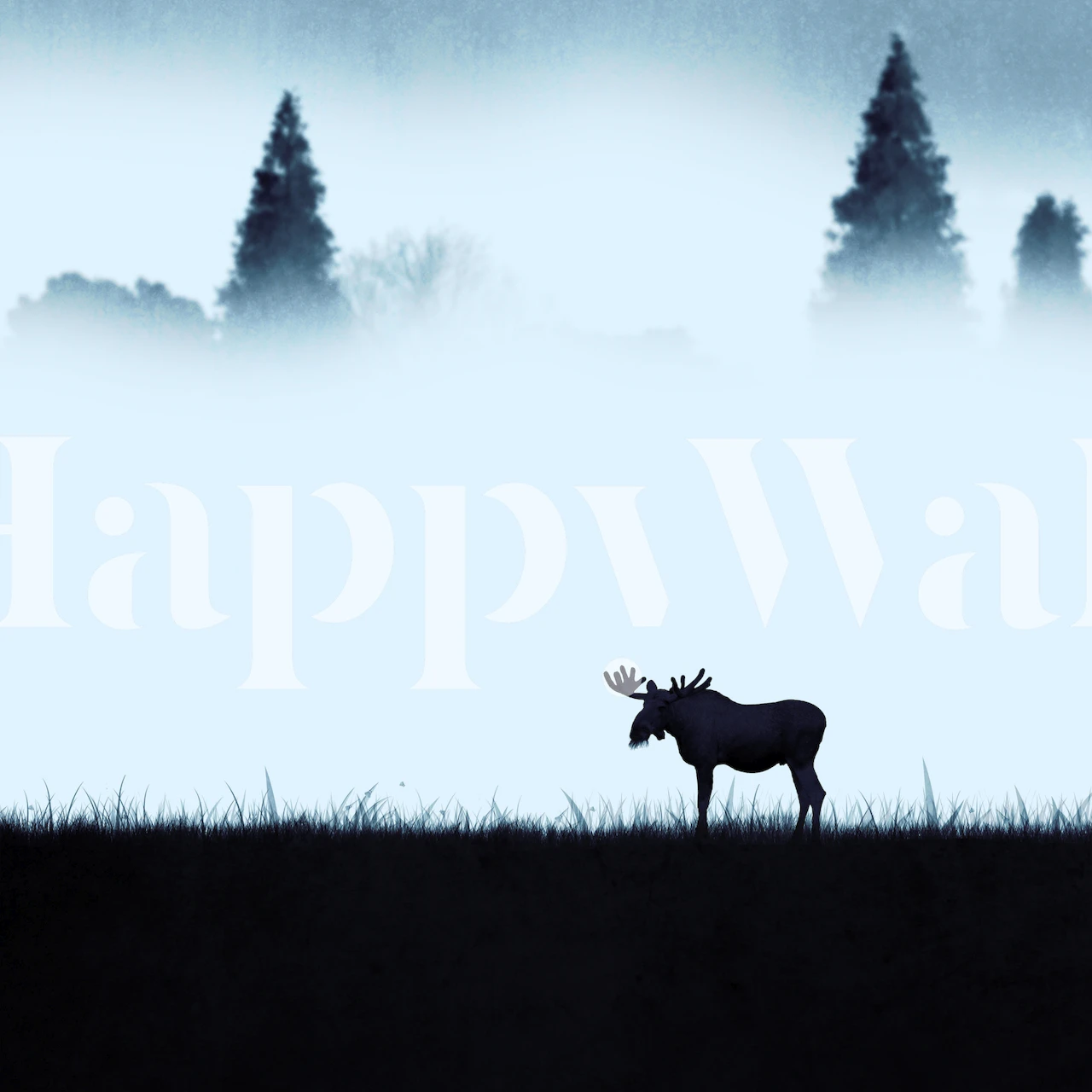 Moose eating wallpaper in a room