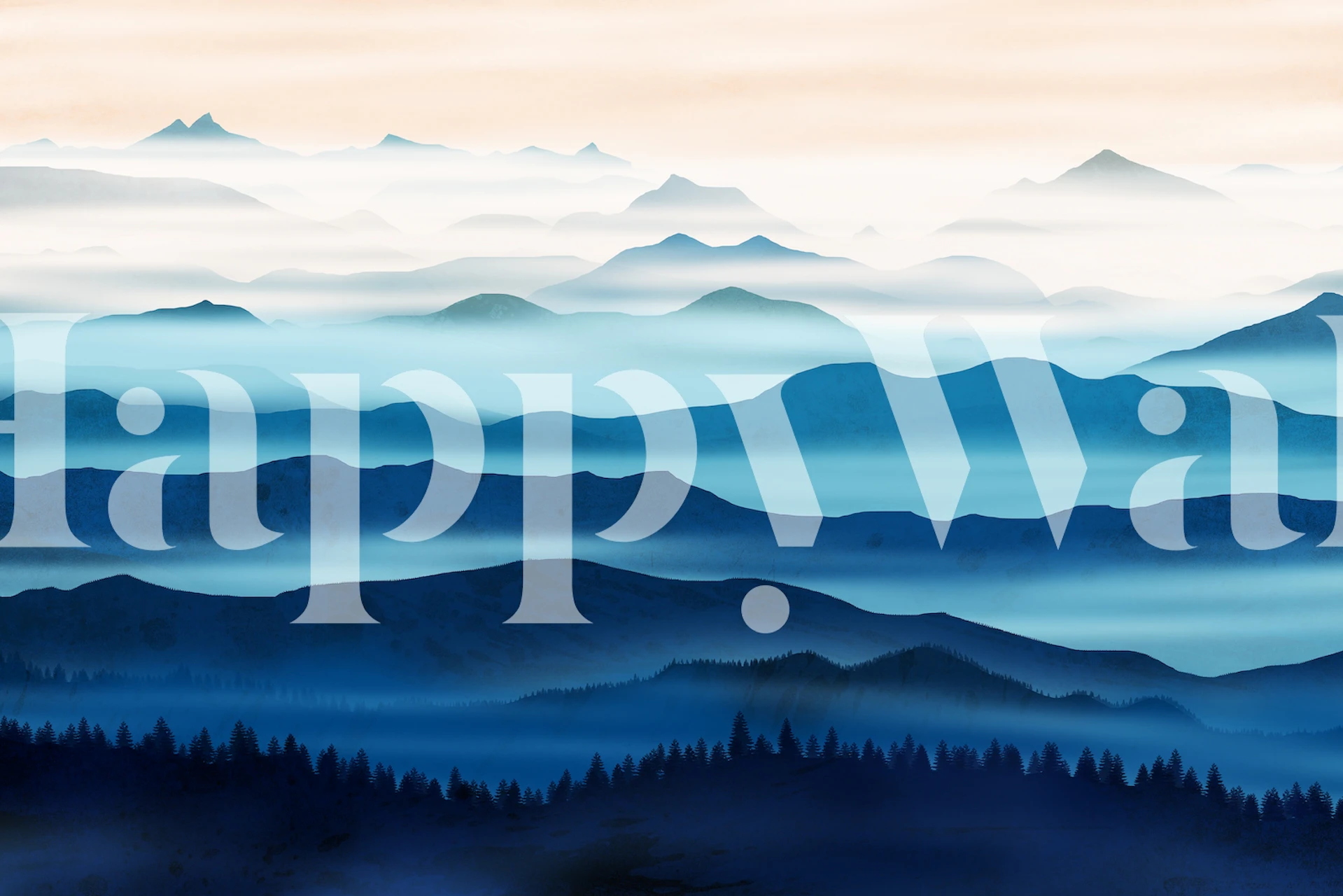 Blue mountain landscape with misty layers and soft gradients wallpaper