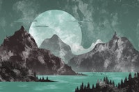 Lake between mountains behang