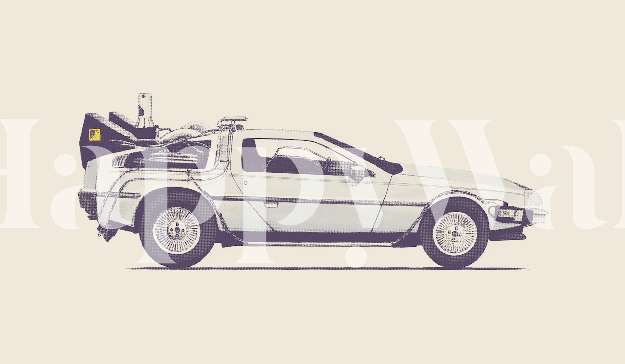 Vintage car illustration in black and white wallpaper
