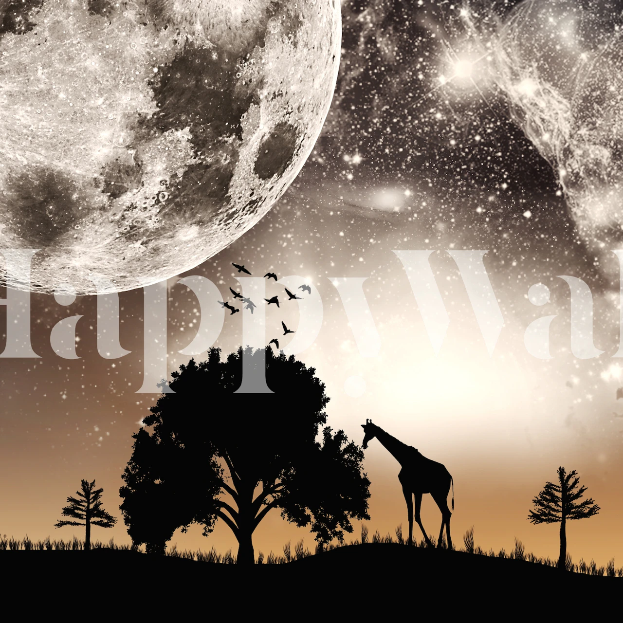 Animals in the night behang in een kamer