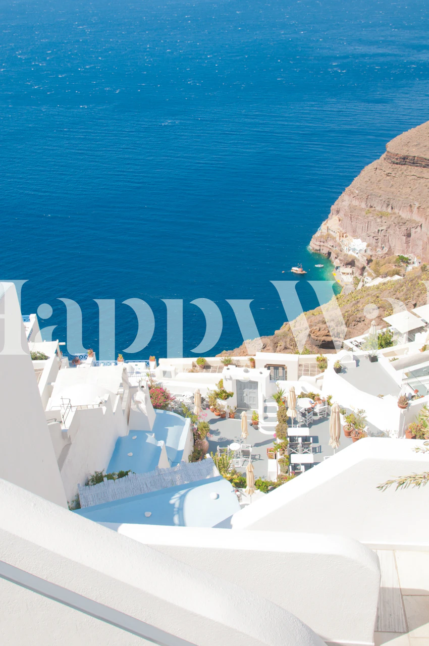 Santorini ocean view wallpaper in a room