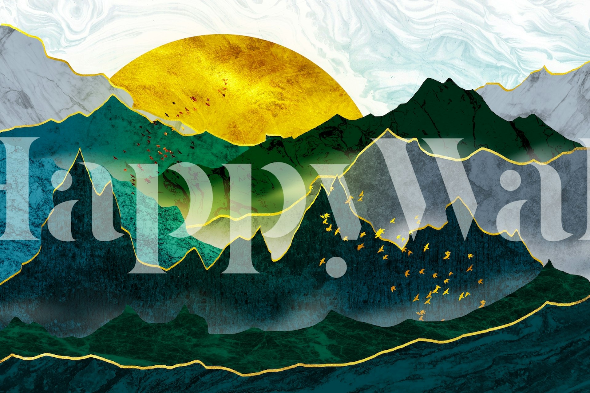 Gold of the emerald mountains wallpaper in a room