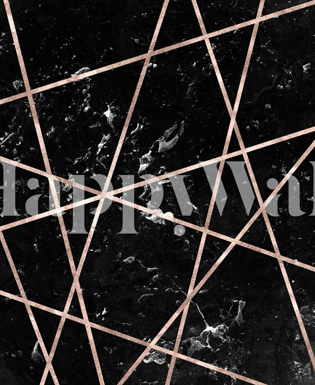 Black marble background with rose gold geometric lines wallpaper