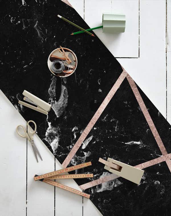 Black Marble Rose Gold Geo 1 wallpaper roll