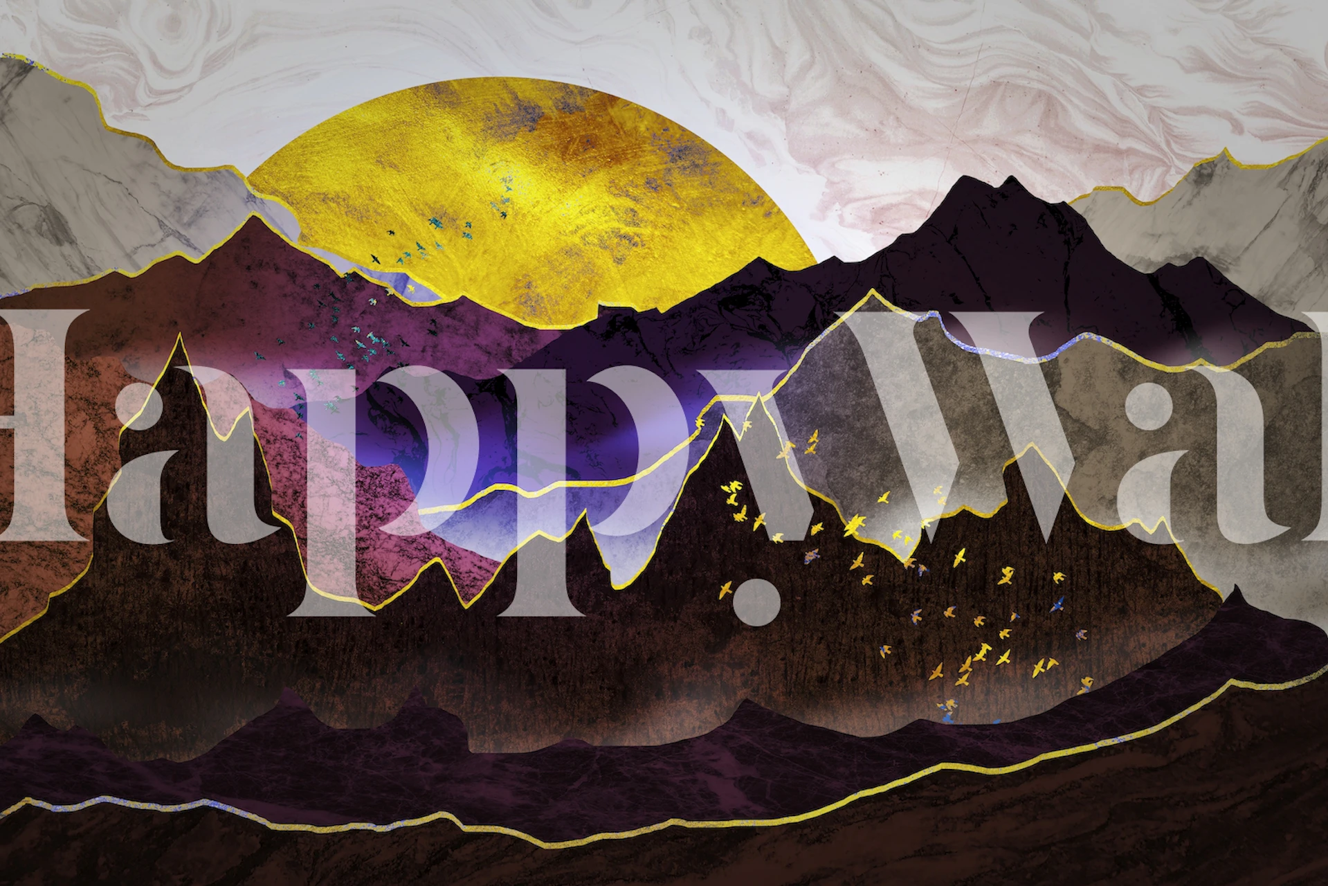 Golden sun over mountains Tapete in einem Zimmer