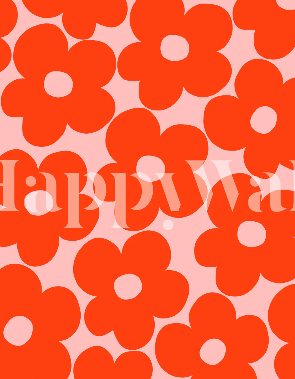 Pink and orange retro daisies floral wallpaper