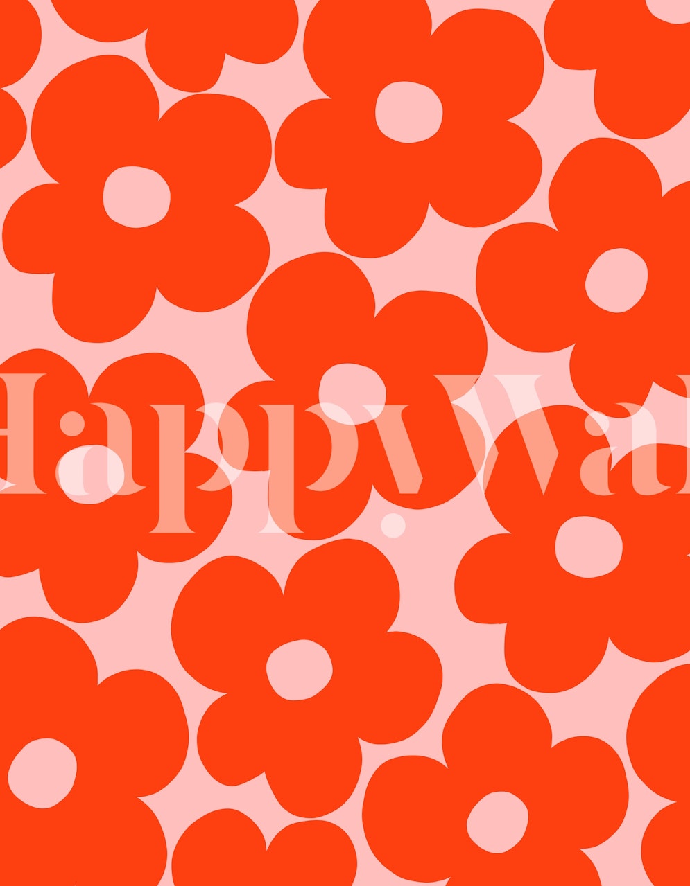 Pink and orange retro daisies floral wallpaper