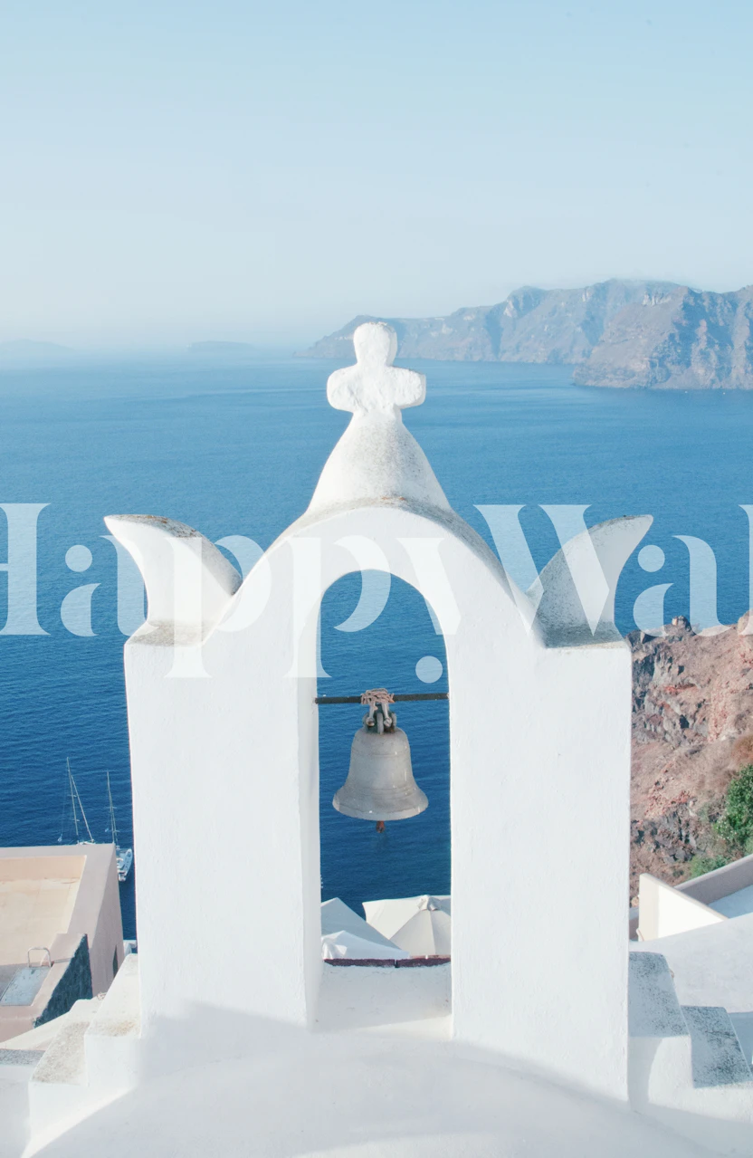 Santorini Island Bliss 1 wallpaper in a room