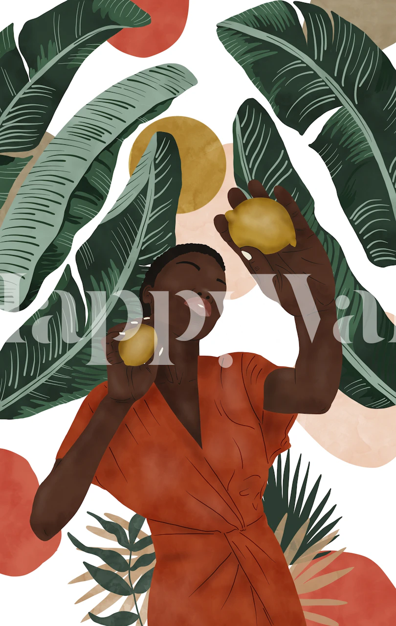 Vibrant tapetdesign med Woman with lemons