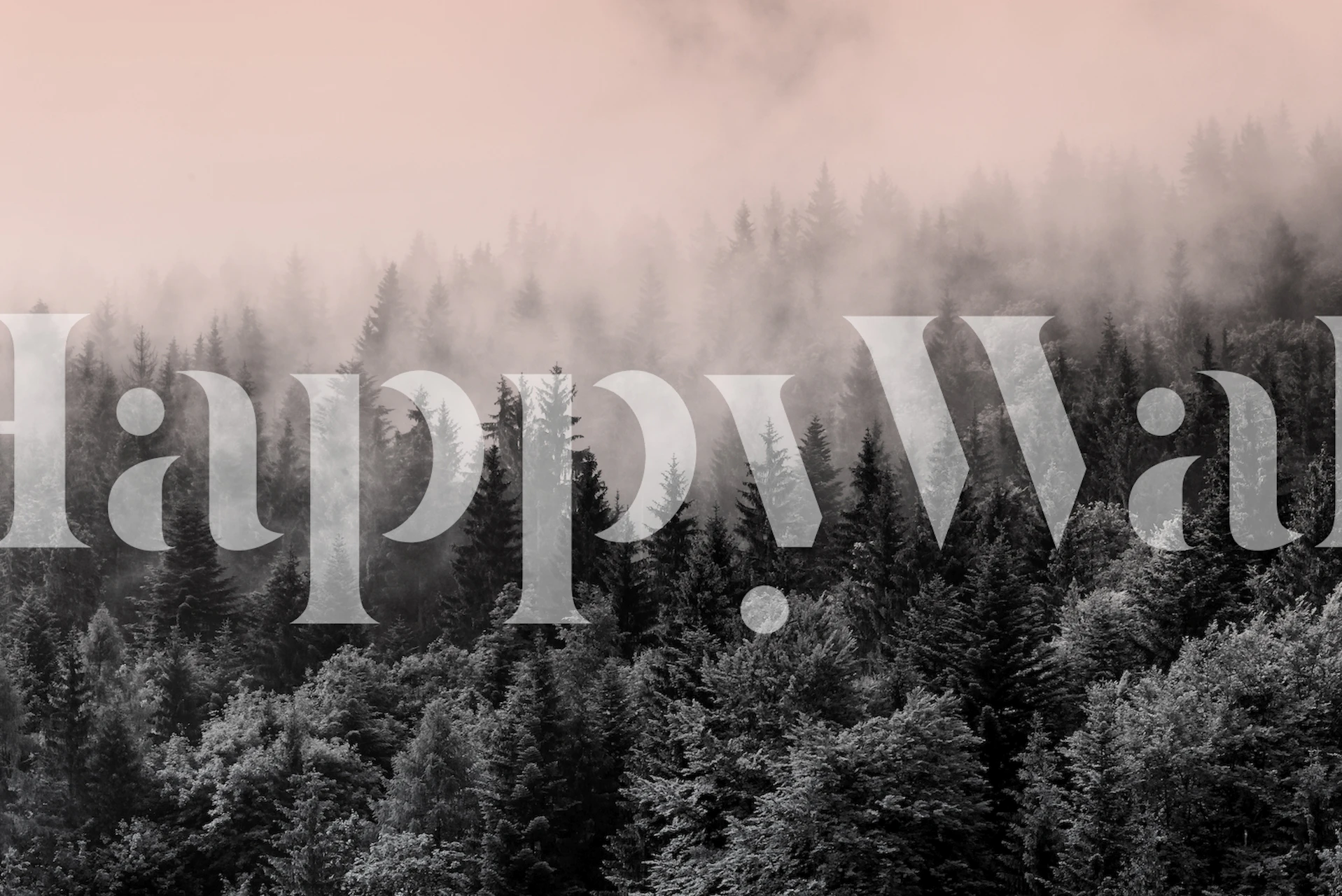 Mirna šuma okupana ružičastim nijansama ranog jutra stvarajući očaravajući zidni mural