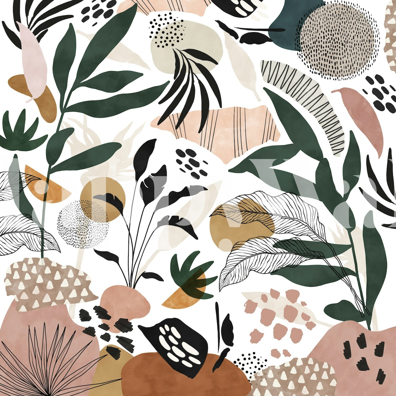 Modern abstract landscape wallpaper in a room