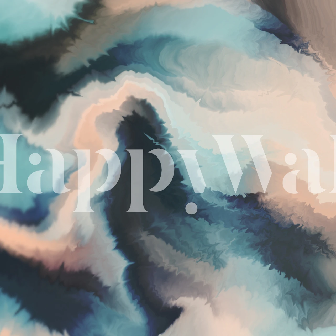 Abstract ocean waves in shades of blue and cream wallpaper