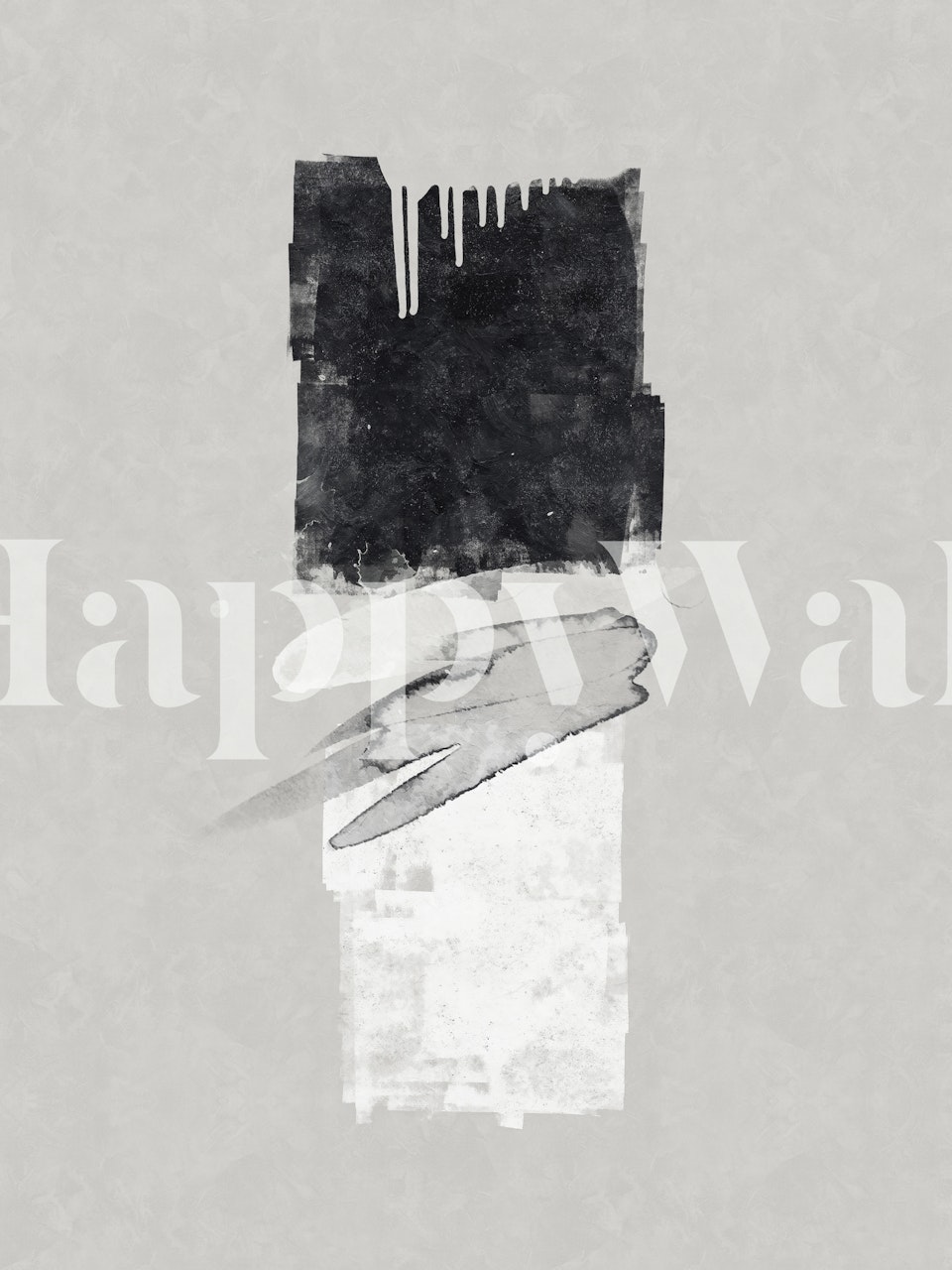 Abstract ink black and white wall mural with textured brush strokes