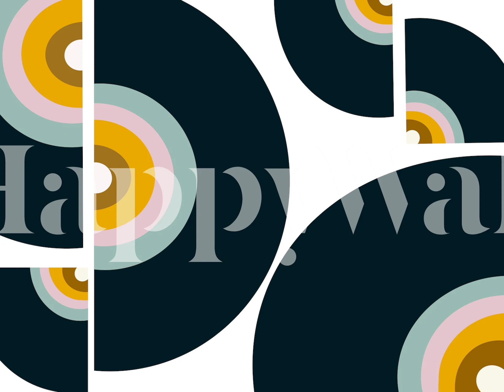 Geometric circles in teal, pink, and gold colors on a white background wallpaper