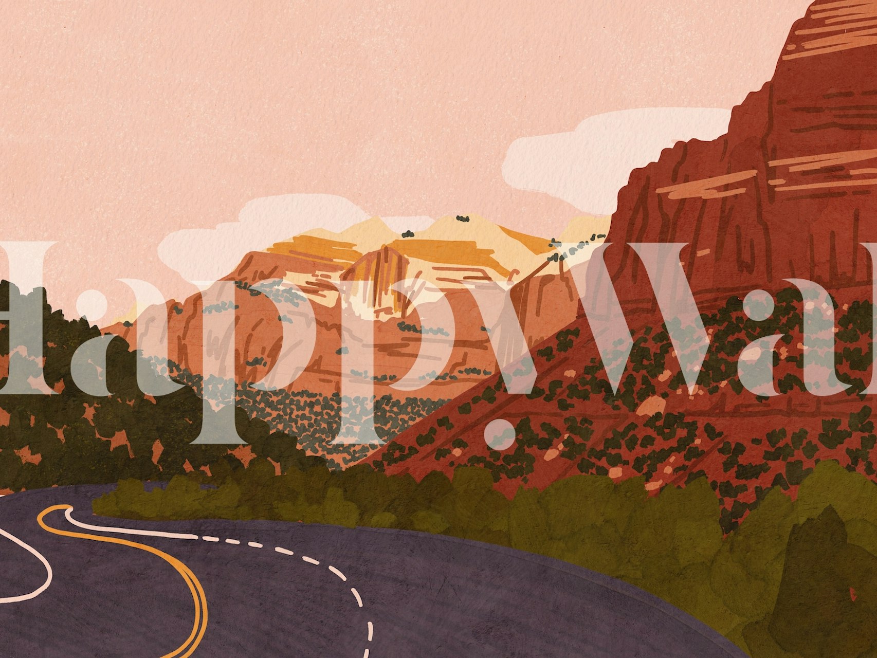 papel pintado de Zion Canyon Drive en una habitación