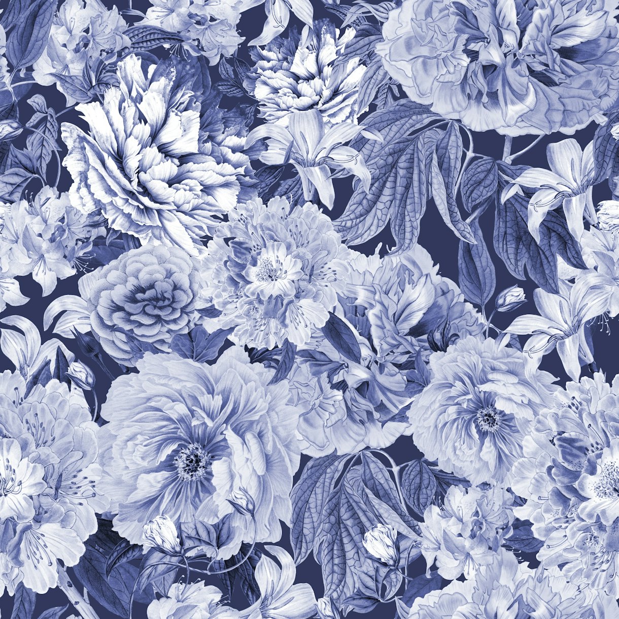 Blue Nostalgic Flower Pattern Wallpaper - Happywall