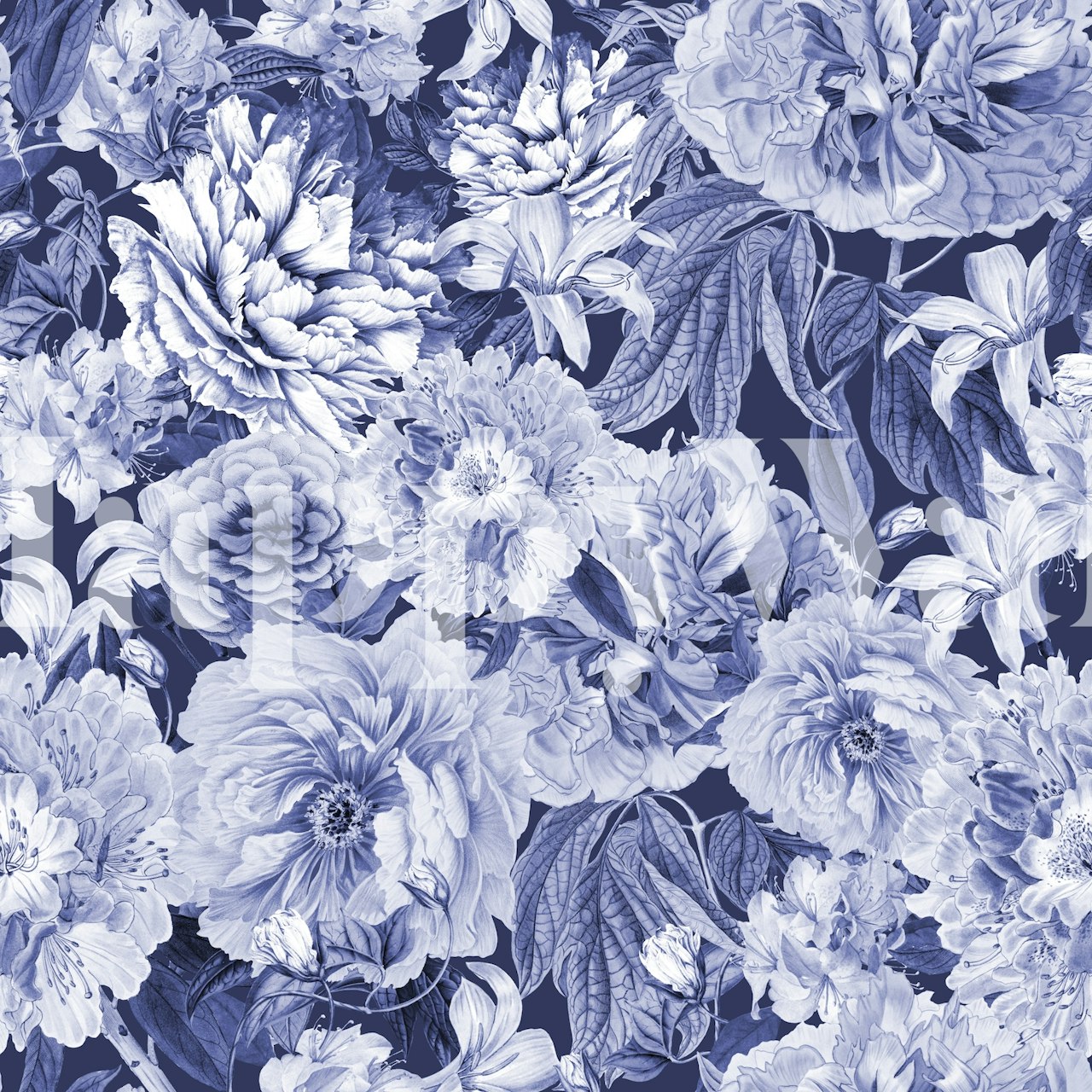 Exhibición de papel pintado Blue Nostalgic Flower Pattern