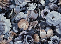 Moody Blue Flowers And Birds carta da parati