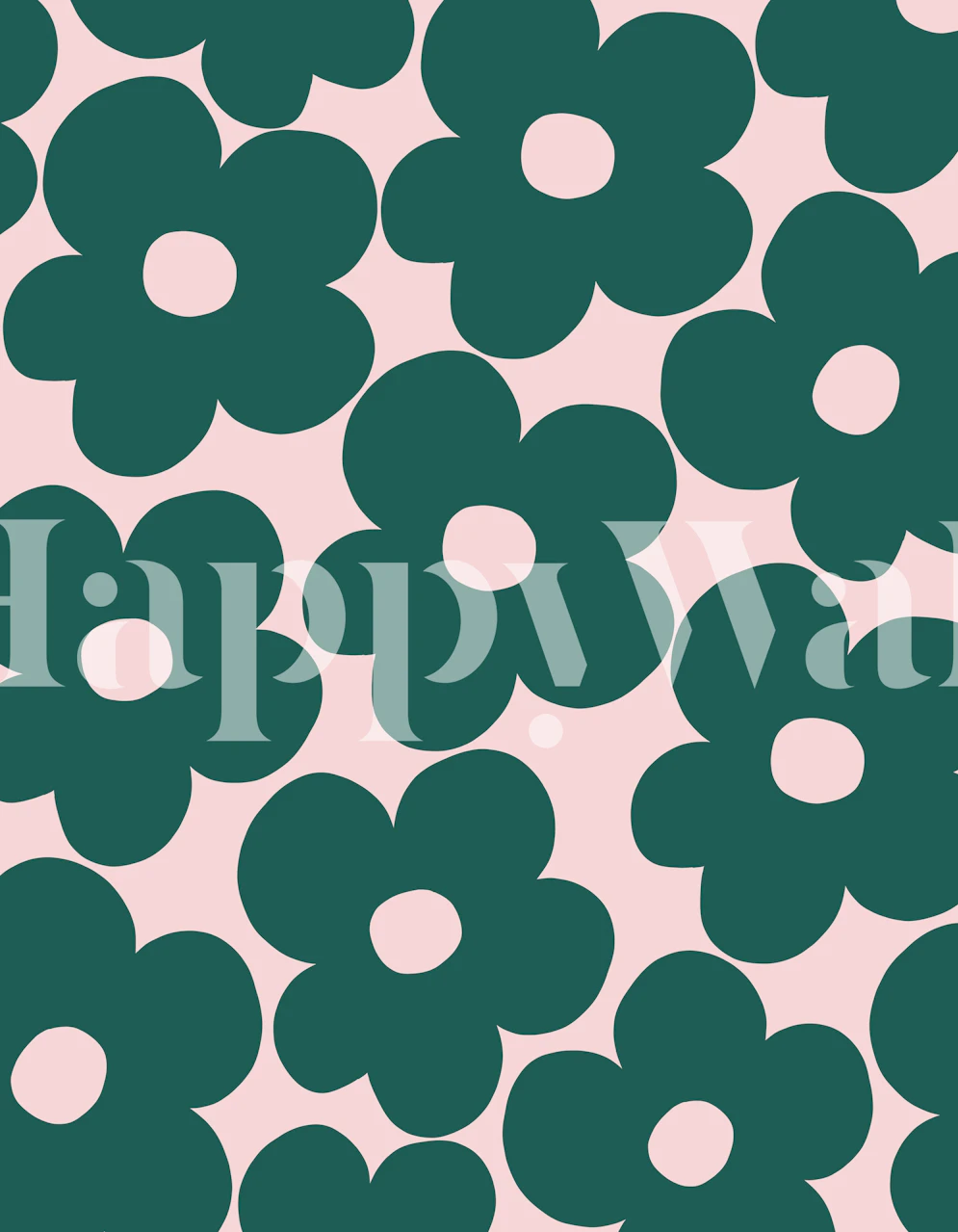 Forest green daisies on a blush pink background wallpaper