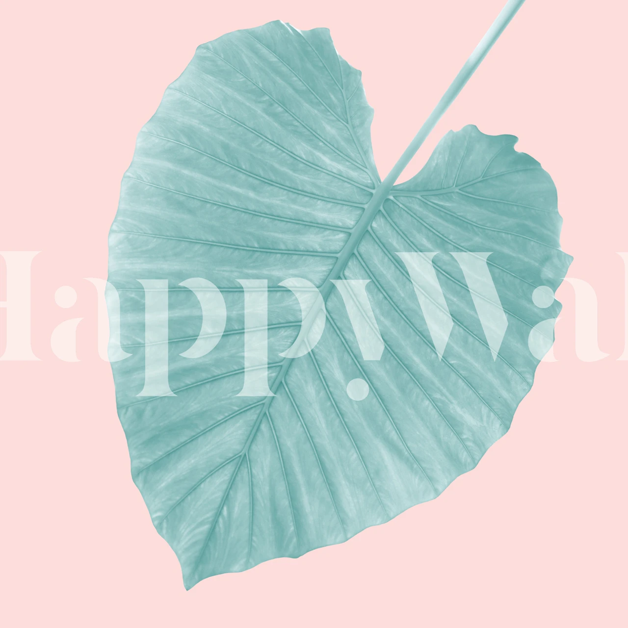 Large teal leaf on blush pink background wallpaper