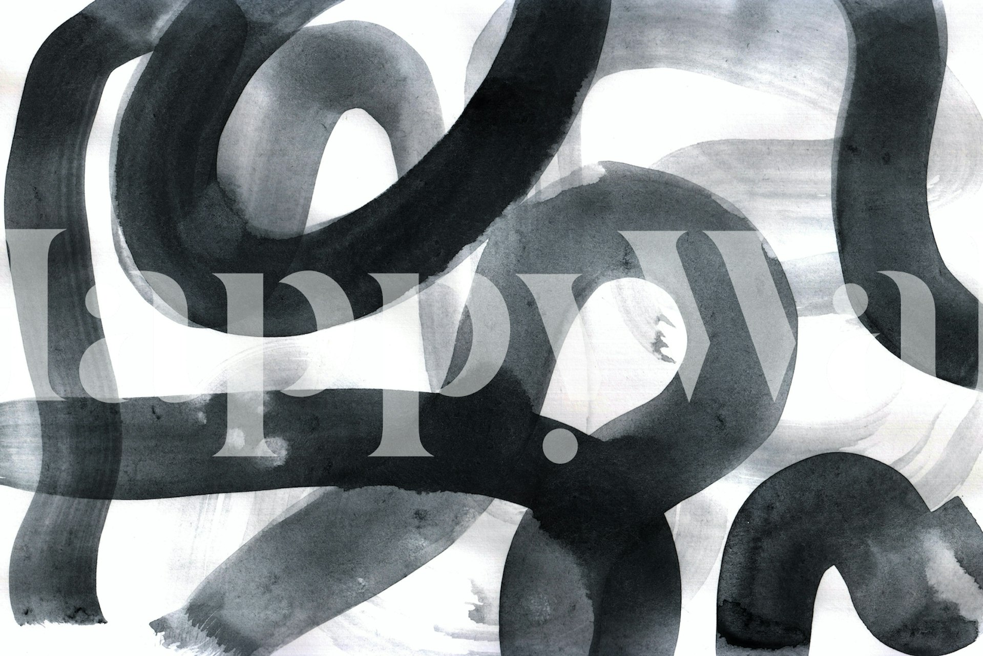 Abstract black ink brushstroke patterns on a white background wallpaper