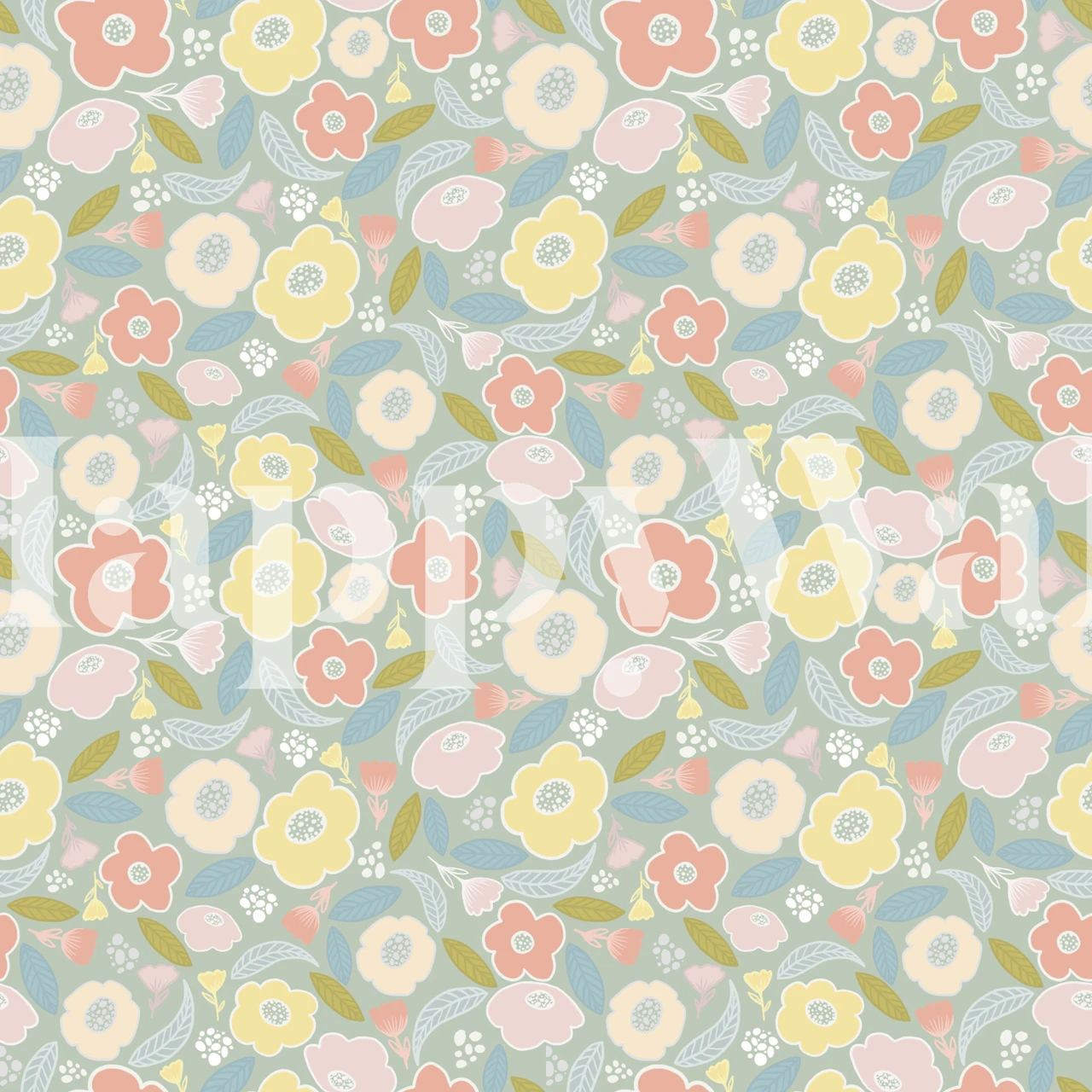 Pastel-colored digital flowers wall mural from happywall.com